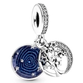 Silver life tree charm with blue enamel starry sky and clear micro-inlaid stones - Life Tree Star (016)
