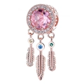 Abalorio atrapasueños con circón rosa y plumas de oro rosa para pulseras - Estilo Atrapasueños Pluma Oro Rosa (037)
