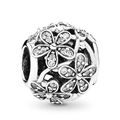 Hollow flower bead charm with white zircon pavé settings in silver finish - Hollow Floral Pave Bead Style (5278561255370)