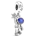 Silver astronaut charm pendant with blue glitter mask and star detail for bracelets - Astronaut Holding Star (018)