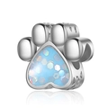 Blue sequin paw charm with hollow heart detail in polished silver for DIY bracelets - Sky Blue Heart Sequin Paw (022)