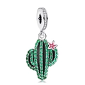 Funkelnder Kaktus-Charm mit grünen Kristallen und rosa Emaille-Blume für DIY-Armbänder - Pave Grüner Zirkon Kaktus (007)