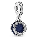 Starry sky charm bead with deep blue center and sparkling star crystals in silver - Starry Disc (019)