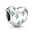Silver heart charm with green star-shaped crystals for DIY necklace and bracelet - Green Starburst Heart (004)