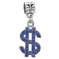 Dije de signo de dólar plateado con cristales azules para pulseras de joyería DIY - Estilo de Dólar de Plata y Zirconia Azul Oscuro (025)