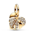 Goldener Monstera Blatt Anhänger mit Kristallen für DIY Armbänder und Halsketten - Gold Monstera Leaf Charm