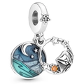 Exquisito dije de plata S925 con cielo estrellado de esmalte azul y diseño de tienda - Estilo Doble Círculo Exploración Cielo Estrellado (039)