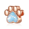 Rose gold paw print charm with a blue heart and rainbow glitter for bead bracelets - Rose Gold Blue Heart Paw (024)