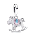 Rocking horse bead charm with colorful enamel details for DIY bracelets and necklaces - Standard Spec / White Enamel Rocking Horse (025)