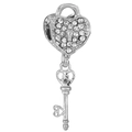 Pendente charm lucchetto a cuore e chiave in argento con pavé di zirconi luminosi - 016: Lucchetto a Cuore Argento Pavé con Chiave