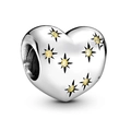 Sparkling silver heart charm with yellow crystals and star engravings for bracelets - Yellow Starburst Heart (005)
