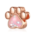 Rose gold heart-shaped paw print charm with pink glitter for charm bracelets - Rose Gold Pink Heart Paw (025)