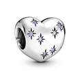 Silver heart charm with purple zircon star patterns for DIY bracelets and necklaces - Purple Starburst Heart (006)