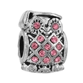 Antique silver owl charm bead with pink crystals for DIY snake chain jewelry bracelets - Rhinestone Owl Style (010)