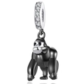 Silver pave gorilla charm pendant in gun black finish for DIY beaded bracelets - Black Grey Gorilla