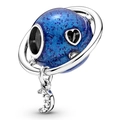 S925 silver star and moon charm with glittery blue globe and sparkling zircon moon - Planet Moon (023)