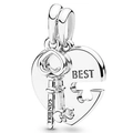 Ciondolo cuore e chiave in argento con incisione Best Friends per bracciali componibili - 018: Chiave a Cuore a Incastro Argento Lucido