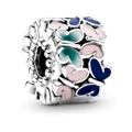 Regenbogen Charm mit bunten Schmetterlings-Emaille in Silber für Halsketten und Armbänder - Dreifarbige Schmetterling Mehrfarbige Emaille Perle (040)