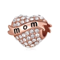 Abalorio de corazón en oro rosa con inscripción MOM y cristales para pulseras DIY - Estilo Corazón MOM Pavé Oro Rosa (019)