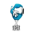 DIY colorful hot air balloon bead with globe and suitcase pendant in blue enamel - Blue Earth Hot Air Balloon Style (016)