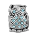 Antique silver owl charm with blue rhinestones for DIY charm bracelets - Light Blue Rhinestone Owl Pendant (005)
