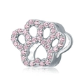Silver paw print charm with pink pavé stones for bracelets and necklaces - Silver Pink Stone Cute Paw (028)