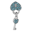 Ciondolo di lusso a cuore con cristallo blu e chiave in argento con strass lucidi - 020: Argento con Pietra Blu Lucchetto a Cuore e Chiave