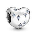 Silver heart charm with blue starburst crystals for DIY necklaces and bracelets - Light Blue Starburst Heart (009)