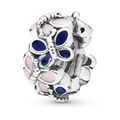 Silberner Schmetterlingsanhänger mit blauer und rosa Emaille für DIY-Perlenarmbänder - Silber Rosa Blau Emaille Schmetterling Perle (041)