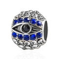 Sparkling silver evil eye charm bead with blue crystals for DIY jewelry bracelets - Evil Eye Design