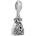 Colgante de bolsa de dinero en plata 925 retro con relieve de monedas y letra Cai - Estilo de Bolsa de Riqueza Tradicional (031)