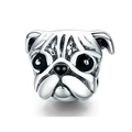 Cartoon pug dog charm bead in S925 sterling silver with black enamel and oxidized finish - Vintage Oxidized Pug (030)