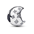 Silberner Mondsichel-Charm mit Sternengravur und Kristallen für DIY-Armbänder - Silber Stern Mond Anhänger