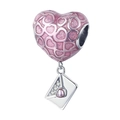 Pink heart envelope charm with enamel finish and small crystals for DIY bracelet - Pink