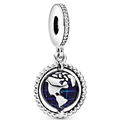 Rotating globe charm in silver finish with blue enamel map and sparkling zircons - Rotating Globe (025)