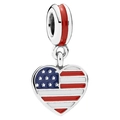 Charm en forme de cœur argenté avec motif drapeau américain en émail pour bijoux - Cœur de Drapeau (022)