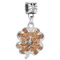 Vintage silver four-leaf clover charm with amber rhinestones for DIY charm bracelets - Vintage Silver Amber Zircon Clover Charm (042)