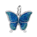 Sparkling butterfly pendant charm with blue and green glitter in a silver metal frame - Blue Green Glitter Butterfly Style (003)
