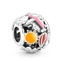 Silver bead charm with colorful enamel hot air balloon and yellow sun for DIY bracelets - 019