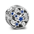 S925 silver blue enamel star charm bead with sparkling white zircons for bracelets - S925 Hollow Five-pointed Star (043)