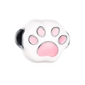 Pink enamel cat paw bead charm made of polished metal for DIY charm bracelets - Cute White and Pink Cat Paw (034)
