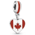 Pendentif cœur en argent avec drapeau canadien et motif de feuille d'érable en émail - Cœur du Drapeau Canadien (20)