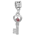 Ciondolo a chiave a cuore in argento con gemma rosa e dettagli ossidati - 026: Chiave a Cuore Argento con Pietra Rosa