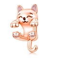 Pendentif chat porte-bonheur or rose et émail rose pour bracelet à breloques - Chat Yeux Fermés Or Rose (016)