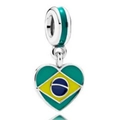 Pendentif cœur en argent avec émail drapeau du Brésil pour bracelets et colliers DIY - Cœur du Drapeau Brésilien (019)