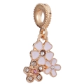 Rose gold flower charm with white enamel petals and sparkling crystals for DIY bracelets - Rose Gold Three Flower Rhinestone Pendant (41)