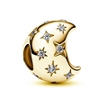 Goldener Mond-Charm-Anhänger mit Sternengravuren und funkelnden Zirkonia-Kristallen - Gold Stern Mond Anhänger