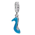 Silberner Charm mit blauem Emaille-Stöckelschuh und Zirkon-Steinen für Armbänder - Blauer High Heel-Stil (Z-022)