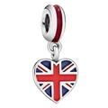 Charme en forme de cœur argenté avec drapeau britannique Union Jack en émail - Cœur du Drapeau Britannique (018)