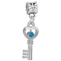Ciondolo a chiave a cuore in argento con gemma blu per accessori bracciale DIY - 028: Chiave a Cuore Argento con Pietra Blu Scuro